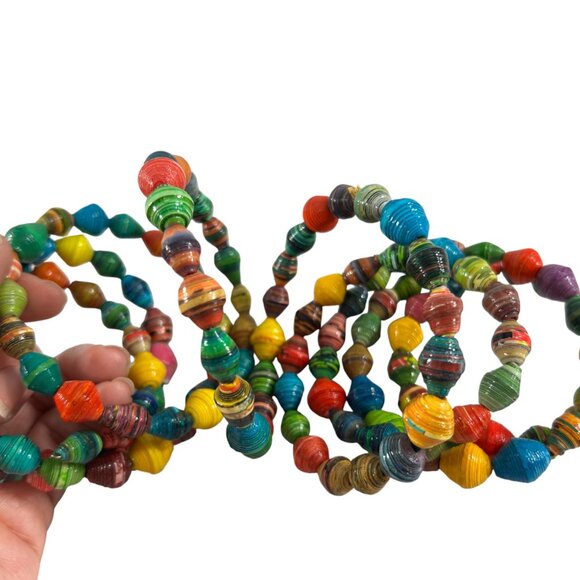 Handmade Recycled Paper Bead Coil Wrap Bracelet Rainbow Multicolor Boho - Picture 16 of 16